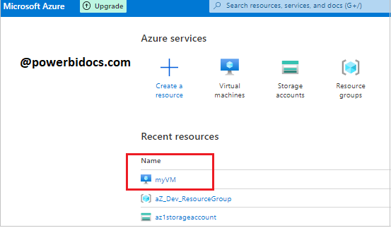 Open VM Azure portal